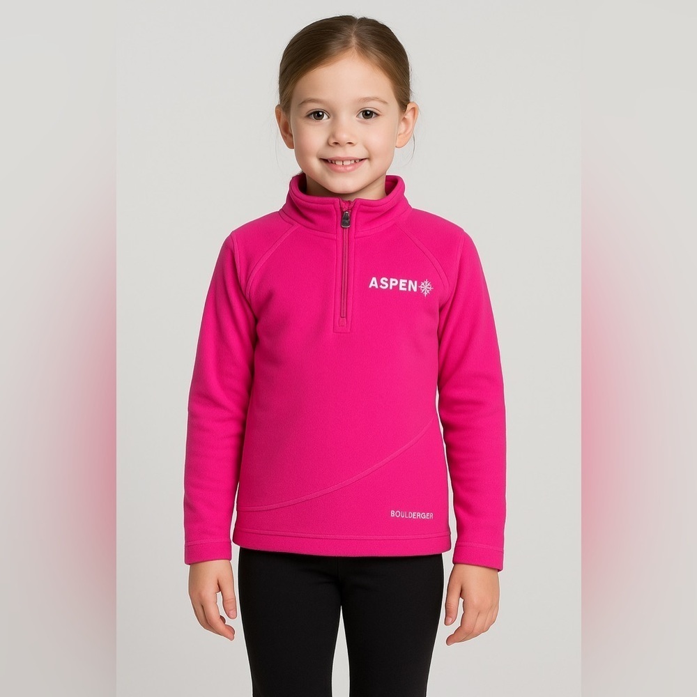 Boulder Gear Aspen Ski Resort Girls XS 4/5 Pink 1/4 Zip Pullover Fleece Jacket